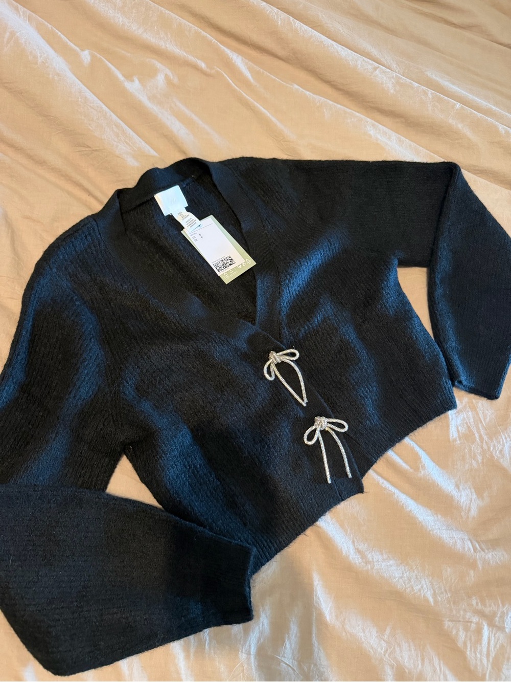 H&M Black Cropped Tie-Front Cardigan